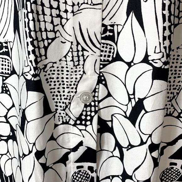 Vintage 80s Gil Aimbez Black White Tennis Player Print SS Button Up Tunic Sz 10 - Picture 11 of 15